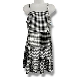 LOFT Sundress 4P Black White Gingham Tiered Smocked Cottagecore Picnic Boho NEW